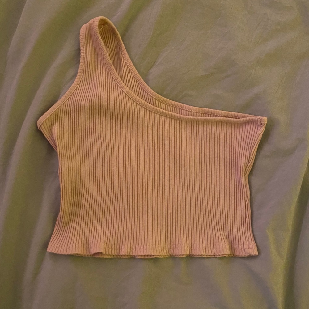 One shoulder pink top